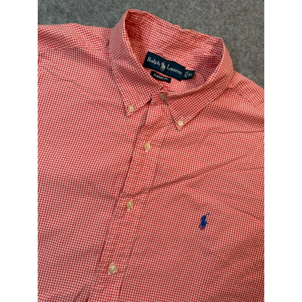 Ralph Lauren Mens XL Classic Fit Gingham Button Down Shirt Red White Long Sleeve